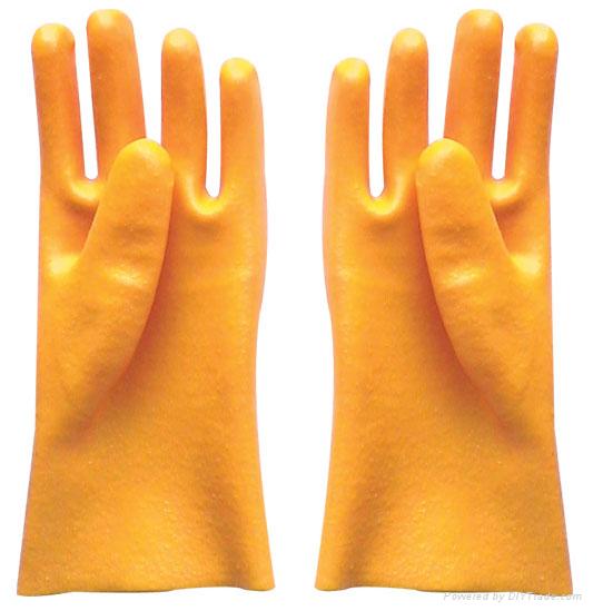 Yellow PVC fully coated glove gauntlet smooth finish