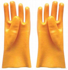Yellow PVC fully coated glove gauntlet smooth finish