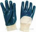 Dark blue nitrile coated glove open back