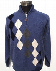 Men's high collar and half-zipped jacquard pullover