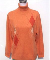 Women's turn-down collar sweater with rhinestones hotfixed 