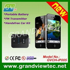 For iPhone 4 Battery & FM Transmitter & Handsfree Car Kit