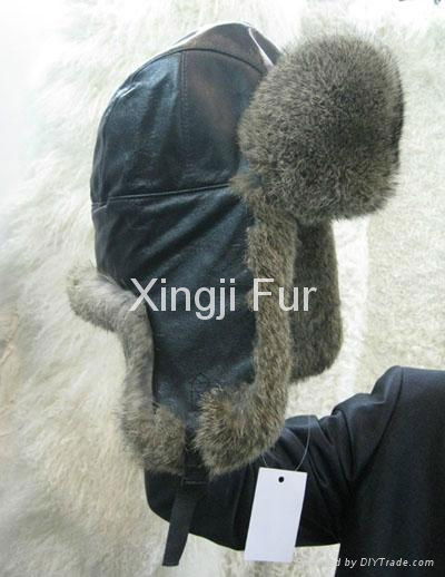 Rabbit fur hat with pig leather shell 2