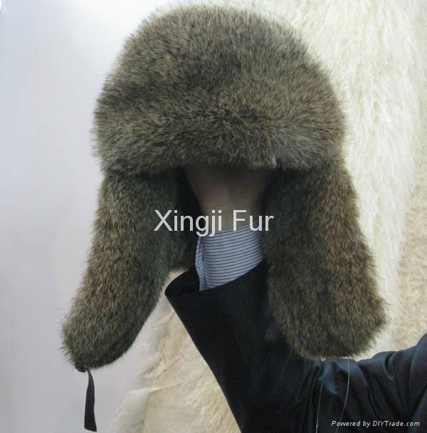 Rabbit fur hat with pig leather shell
