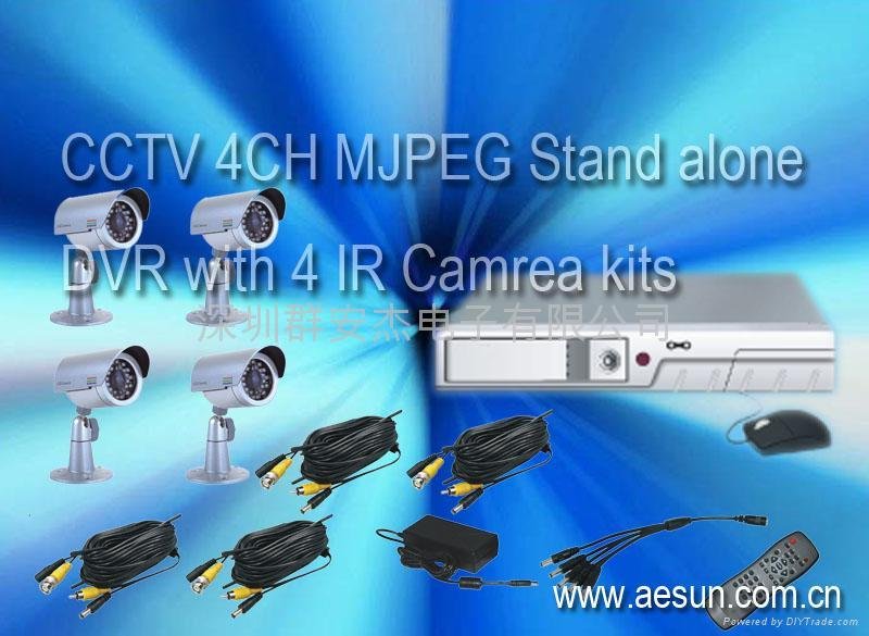 CCTV 4 Channels MJPEG Stand alone DVR with 4 Camera kits