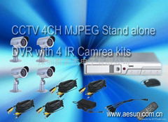 CCTV 4 Channels MJPEG Stand alone DVR with 4 Camera kits