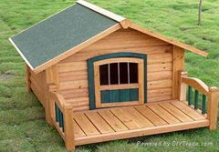 Wooden Dog House pet bed with balcony