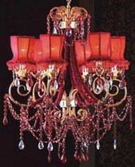 Red lampshade chandelier