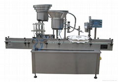 Vial filling machine with plug capping and crimping