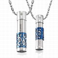 Hollow pattern blue titanium steel couple pendants LOVE 1