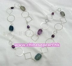 Freshwater pearl necklace with fluorite