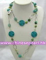 Freshwater pearl necklace with turquoise, stabilished turquoise and amazonite