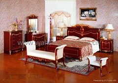 Antique royal solid wood furniture bedroom set bed dresser mirror wardrobe