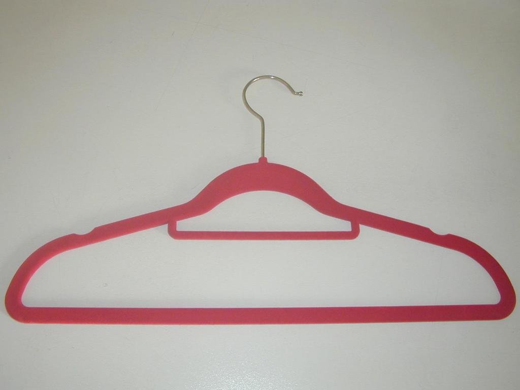 plastic Flocked suit hanger with indents and bar