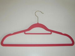 plastic Flocked suit hanger with indents and bar