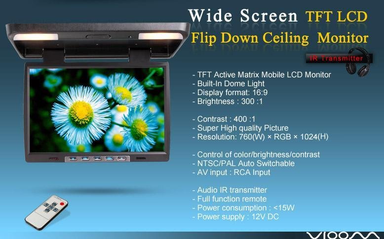 15.4" Car Audio video flip down 16:9 wide screen 2