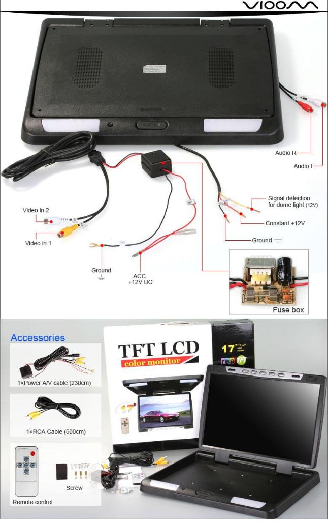 17inch Car Audio video flip down 16:9 wide screen 4