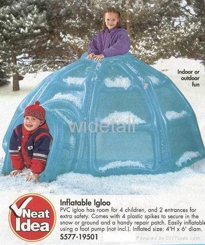 inflatable igloo and boxing glove and headpiece and jumpping bed and airship 