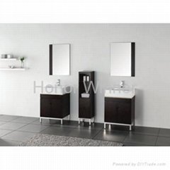 Bathroom Solid Wooden Cabinet With Double Ceramic Basin 