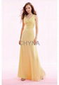 V-neckline lady evening dress gown