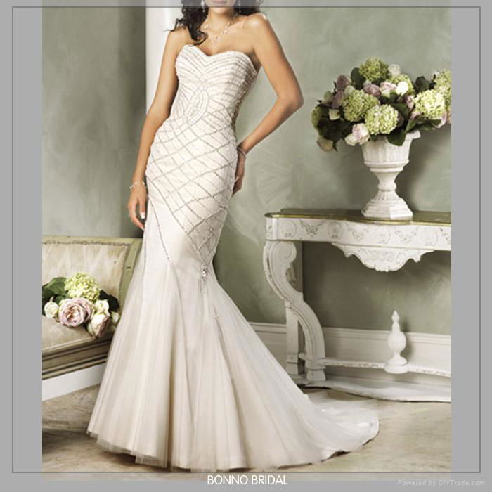 High quality satin applique bridal Wedding Dress 4