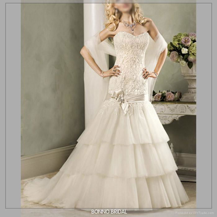 High quality satin applique bridal Wedding Dress 5