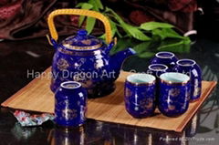 Blue Golen Peony Porcelain Tea Set