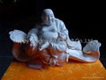 Porcelain Happy Buddha Figurine Sitting On Ru Yi 1