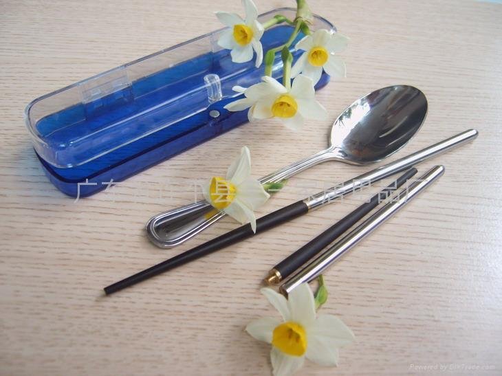 Stainless steel spoon and wood chopsticks 2