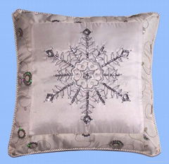 Embroidered Pillow w/beads & sequins/ Holiday Gift & Decoration Items 
