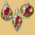 Sterling Christmas Ornament Painted glass Ball Tear drop Finial Peacock Feather 2