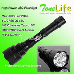 900lumen 5PCS*CREE Q3 Led flashlight