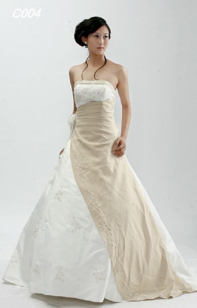 A-line Strapless Imported Satin Rose on Waist Wedding Dresses for Bride ...