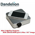 mini 720p projector built in USB/SD/HDMI ports with max 180inch image