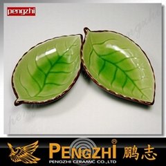 Leaf shape of ice cracke ceramic plate 