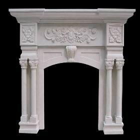 white sandstone fireplace