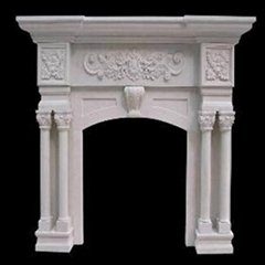 white sandstone fireplace