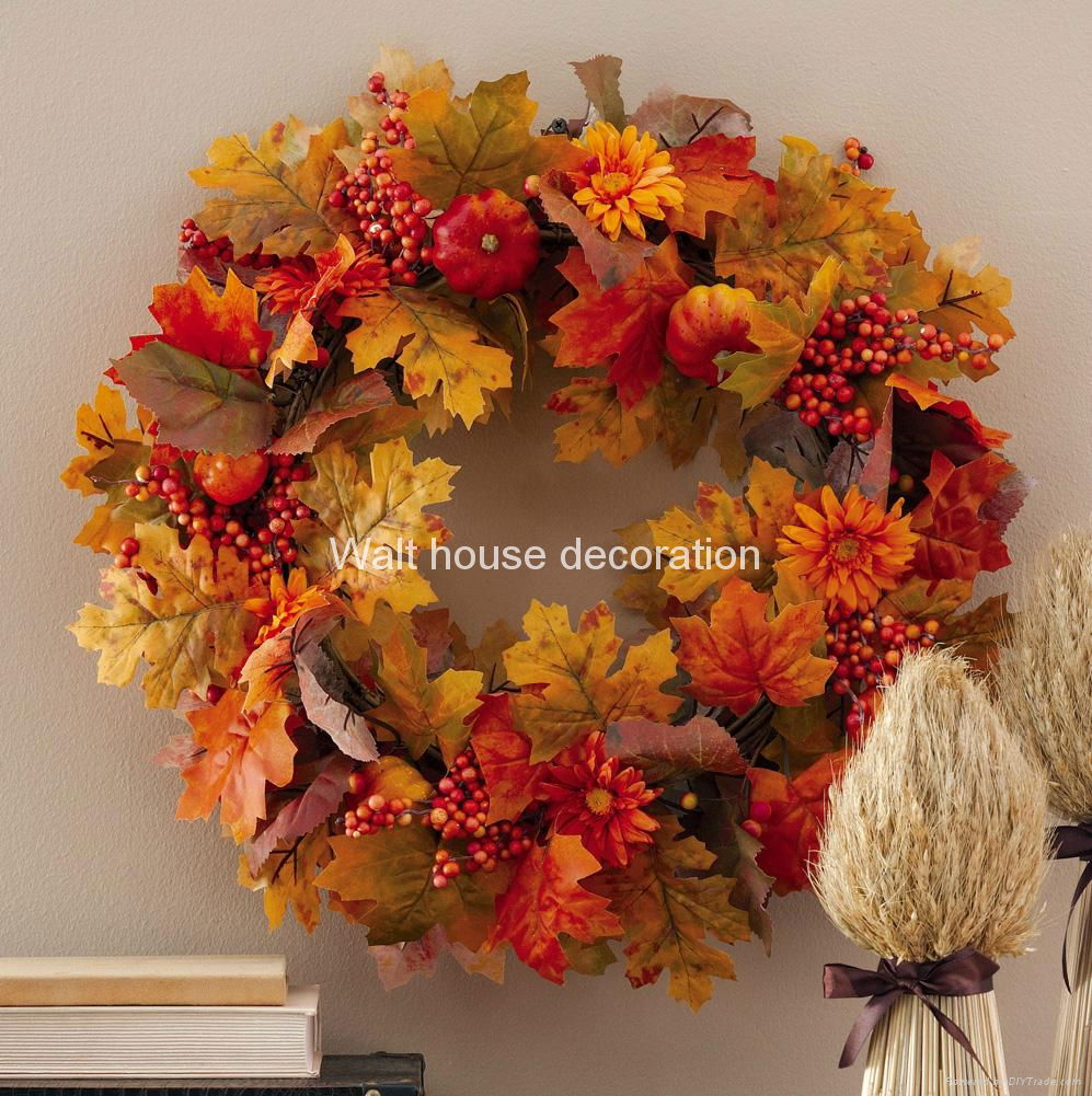 Harvest Floral Decorative Pumpkin Wreath 22"