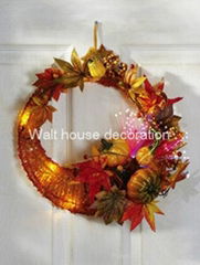 Lighted Cornucopia Horn Harvest Wreath