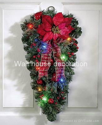 Lighted Christmas Poinsettia Door Swag Decoration