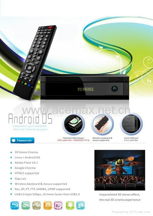 1080P Full HD 1186 3D Android+Linux Build in WIFI, USB 3.0 High Speed  android 