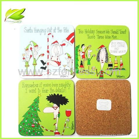   Christmas  MDF Cork Coasters ,cork mat,cork cup 3