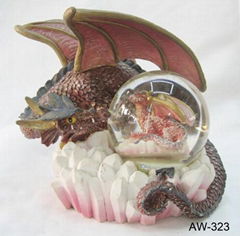 Resin dragon figurine with crystal ball