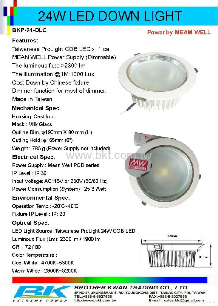 24W COB LED Dimmable Down Light with Mean Well Power Supply 4