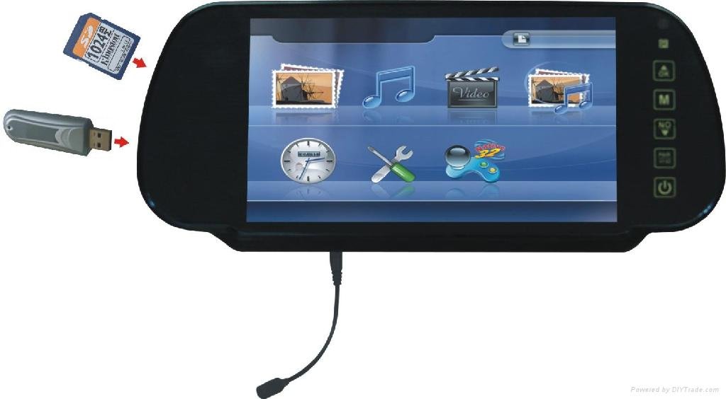 7-inch Rear-view Mirror Monitor with 32-bit Games, and Wireless Game Controller