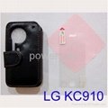 Black Leather Skin case screen protector For LG KC910 2