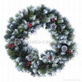 24" (60 cm) Deluxe Emerald Frosted Wreath with Pine Cones and Berries 1