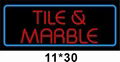 Tile & Marble neon sign with red letters and blue border 2