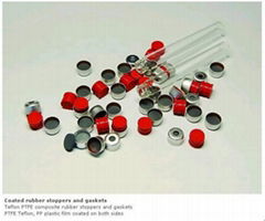 Coated rubber stoppers and gaskets