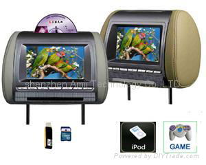 car headrest dvd player with IPOD /32bit wireless game/USB/SD/IR/FM/DVB-T